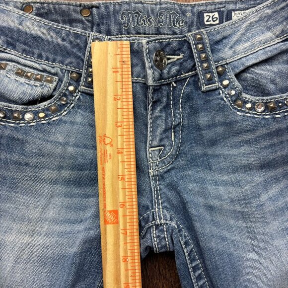 Miss Me Straight Jeans Studded Rhinestones Distressed Light Wash Women’s Size 26 - Picture 9 of 12
